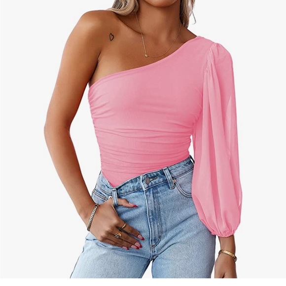 NWT One Shoulder Pink Top - Picture 3 of 7